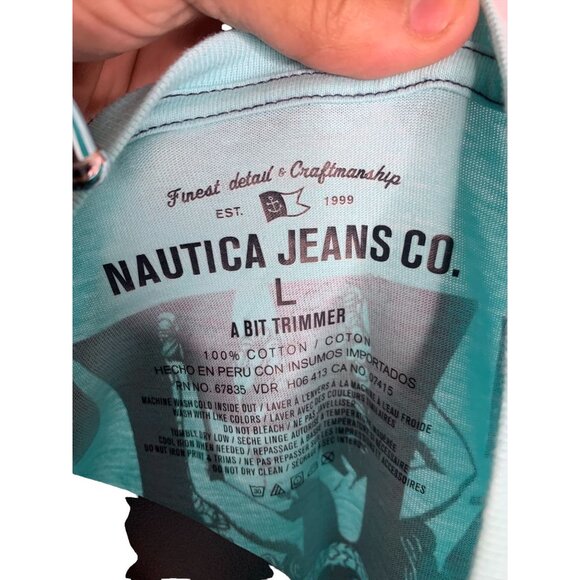 Mens Nautica Get Lei'd The Aloha Lounge Shirt Short Sleeve Sz L Aqua Blue - Picture 5 of 5